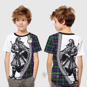 Malcolm Tartan Clan Crest Kid T-Shirt with Highlander Warrior Celtic Style