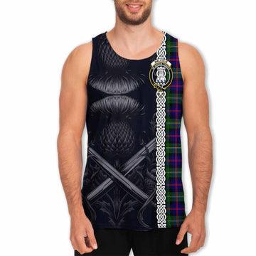 Malcolm Tartan Men's Tank Top with Family Crest Cross Sword Thistle Celtic Vibes