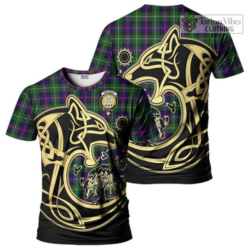 Malcolm Tartan T-Shirt with Family Crest Celtic Wolf Style