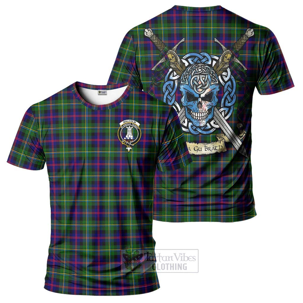 Tartan Vibes Clothing Malcolm Tartan T-Shirt with Family Crest Celtic Skull Style