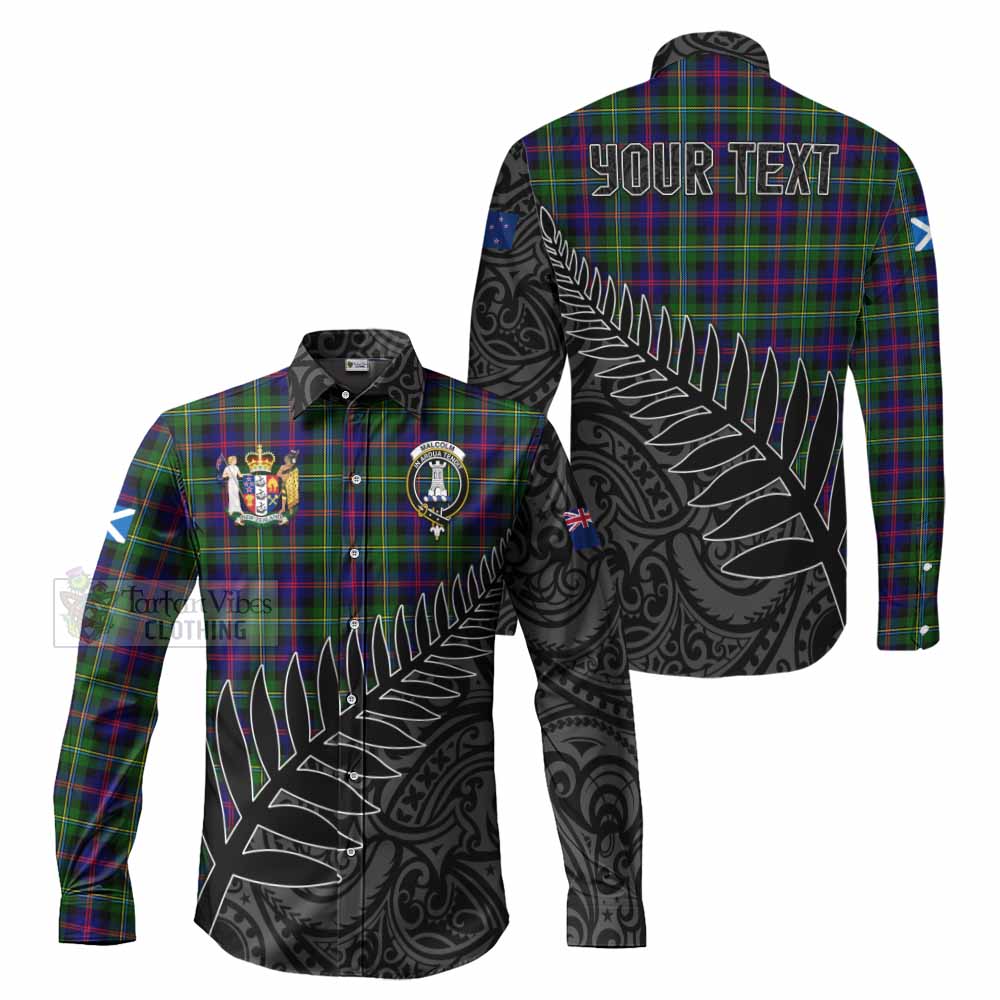 Tartan Vibes Clothing Malcolm Crest Tartan Long Sleeve Button Shirt with New Zealand Silver Fern Half Style