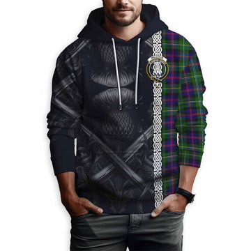 Malcolm Tartan Hoodie with Family Crest Cross Sword Thistle Celtic Vibes