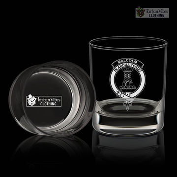 Malcolm Family Crest Engraved Whiskey Glass with Handle
