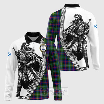 Malcolm Tartan Clan Crest Long Sleeve Polo Shirt with Highlander Warrior Celtic Style