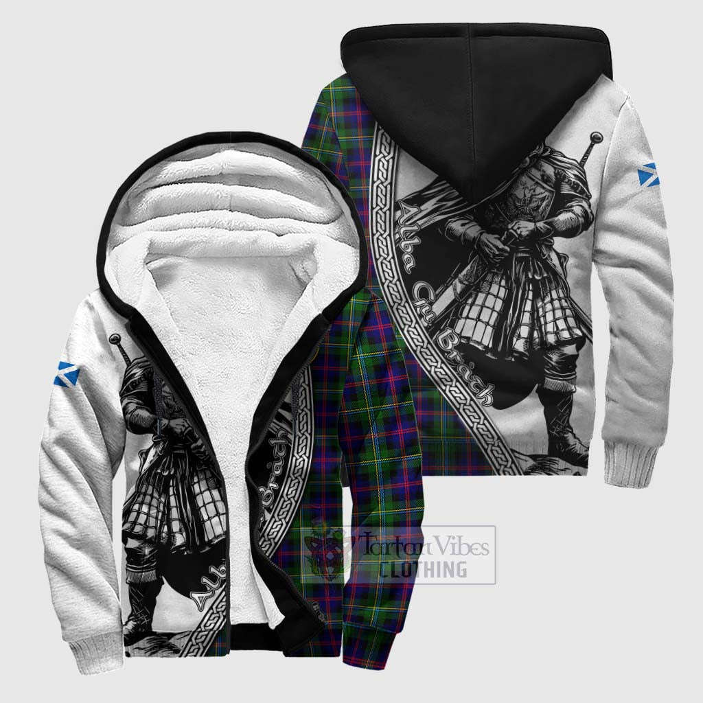 Tartan Vibes Clothing Malcolm Tartan Clan Crest Sherpa Hoodie with Highlander Warrior Celtic Style