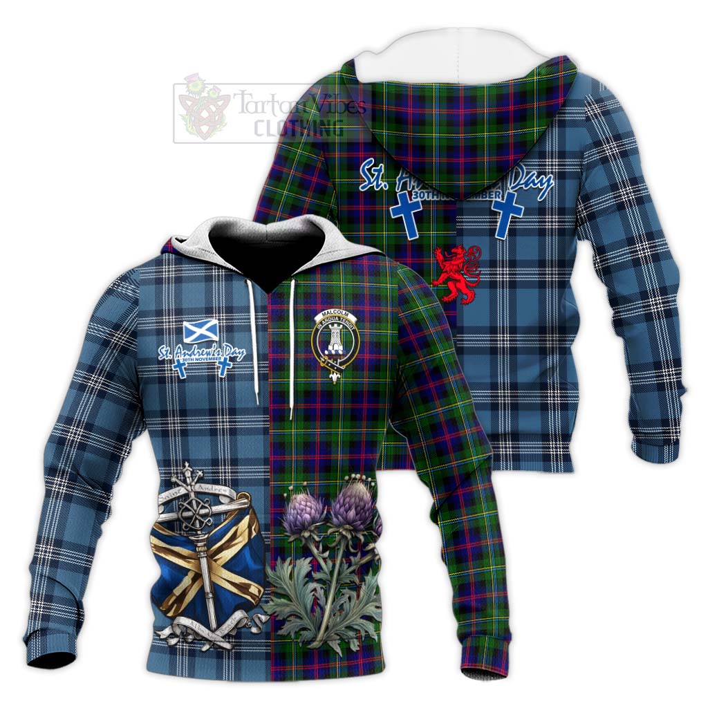 Tartan Vibes Clothing Malcolm Tartan Knitted Hoodie Happy St. Andrew's Day Half Tartan Style