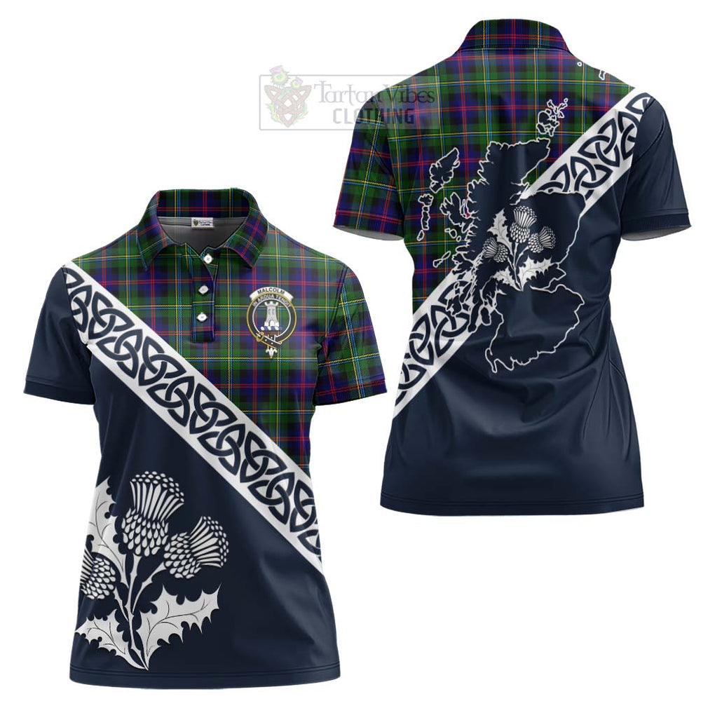 Tartan Vibes Clothing Malcolm Tartan Women's Polo Shirt Featuring Thistle and Scotland Map