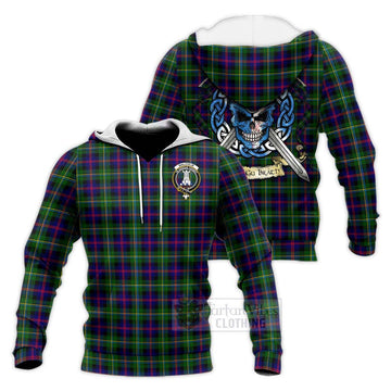 Malcolm Tartan Knitted Hoodie with Family Crest Celtic Skull Style