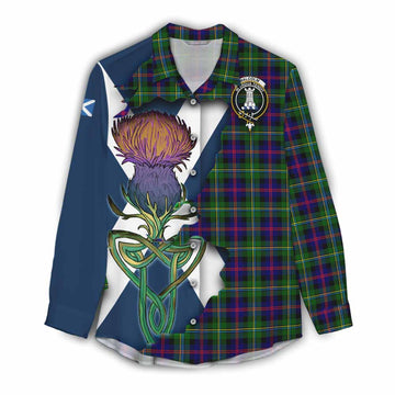 Malcolm Tartan Family Crest Women's Casual Shirt Scottish Thistle Celtic Inspired Female - Tartan Vibes Clothing