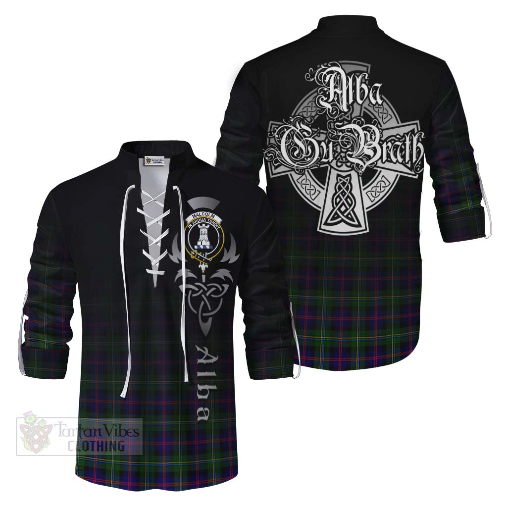 Tartan Vibes Clothing Malcolm Tartan Ghillie Kilt Shirt Featuring Alba Gu Brath Family Crest Celtic Inspired