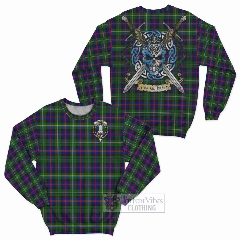 Tartan Vibes Clothing Malcolm Tartan Sweatshirt with Family Crest Celtic Skull Style