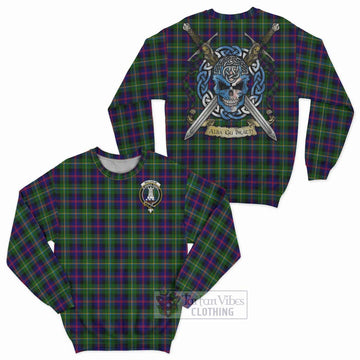 Malcolm Tartan Sweatshirt with Family Crest Celtic Skull Style