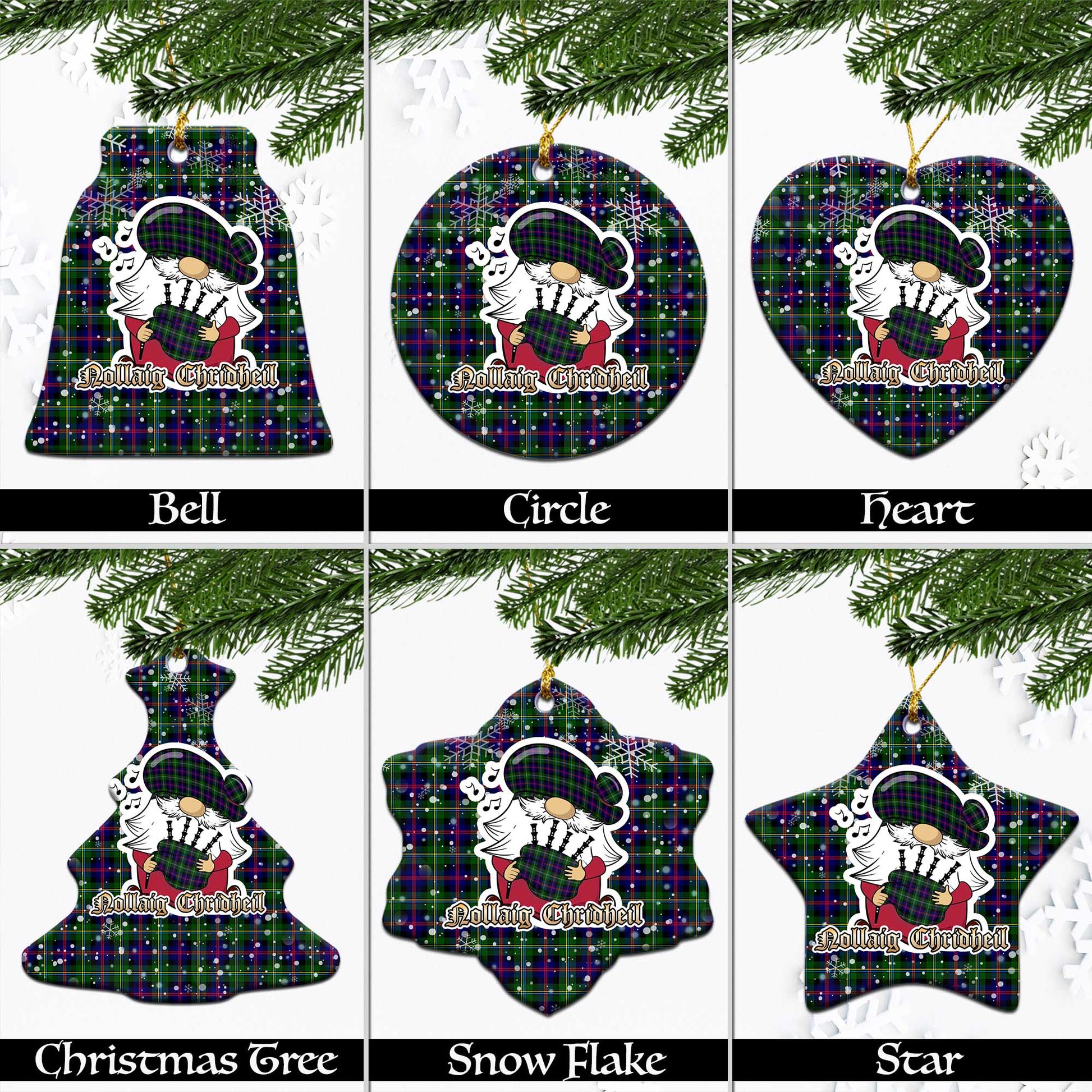 Malcolm Tartan Christmas Ornaments with Scottish Gnome Playing Bagpipes Ceramic - Tartanvibesclothing