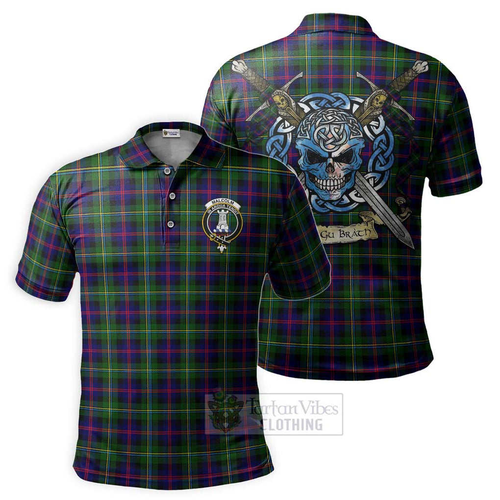 Tartan Vibes Clothing Malcolm Tartan Polo Shirt with Family Crest Celtic Skull Style