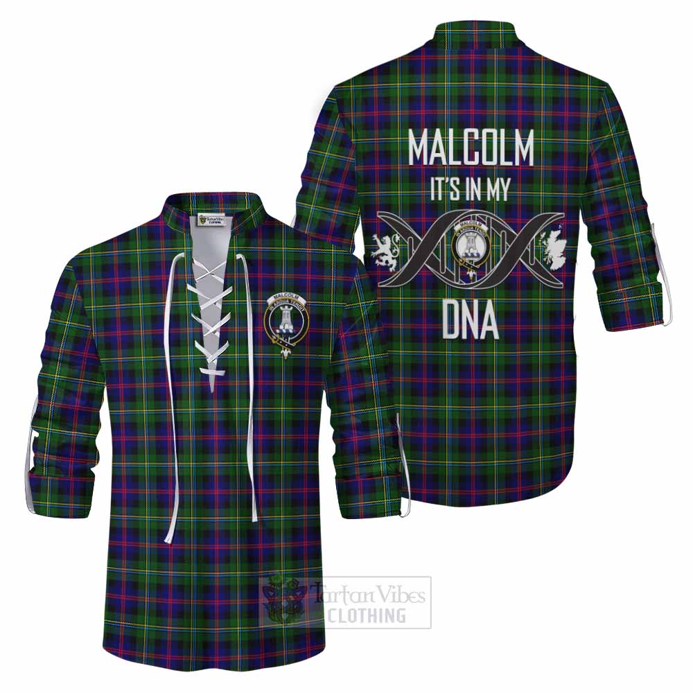 Tartan Vibes Clothing Malcolm Tartan Ghillie Kilt Shirt with Family Crest DNA In Me Style