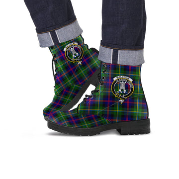 Malcolm Tartan Leather Boots with Family Crest
