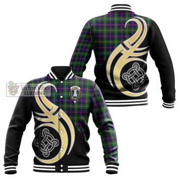 Malcolm Tartan Baseball Jacket with Family Crest and Celtic Symbol Style