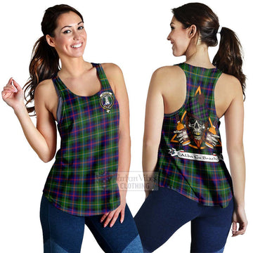 Malcolm Tartan Women's Racerback Tanks with Family Crest and Bearded Skull Holding Bottles of Whiskey