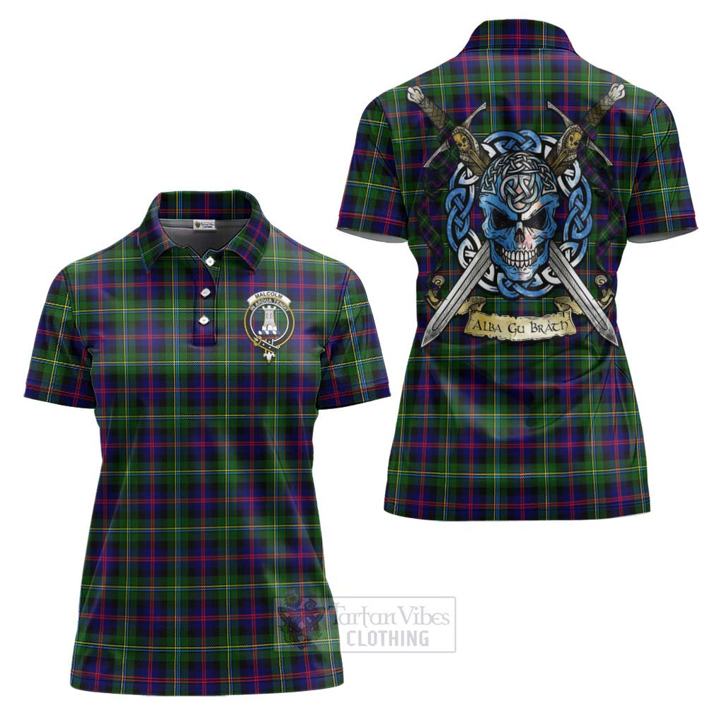 Tartan Vibes Clothing Malcolm Tartan Women's Polo Shirt with Family Crest Celtic Skull Style