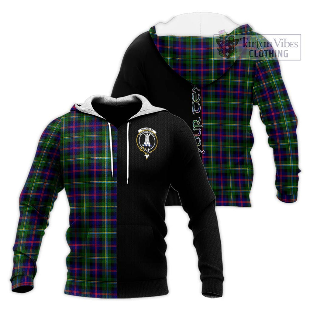 Malcolm Tartan Knitted Hoodie with Family Crest and Half Of Me Style Unisex Knitted Pullover Hoodie - Tartanvibesclothing Shop