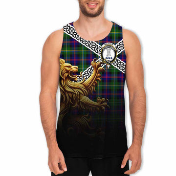 Malcolm Crest Tartan Men's Tank Top with Golden Lion Emblem Celtic Style Men - Tartan Vibes Clothing