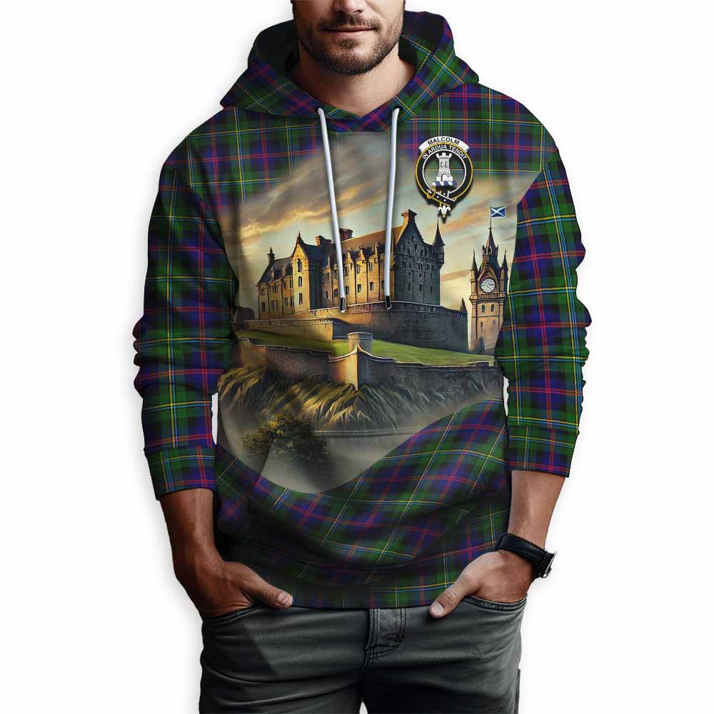 Malcolm Tartan Family Crest Hoodie with Scottish Ancient Castle Style Pullover Hoodie - Tartan Vibes Clothing