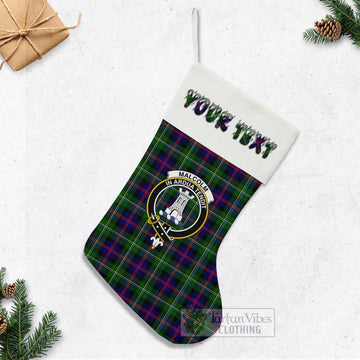 Malcolm Tartan Family Crest Christmas Stocking with Personalized Text