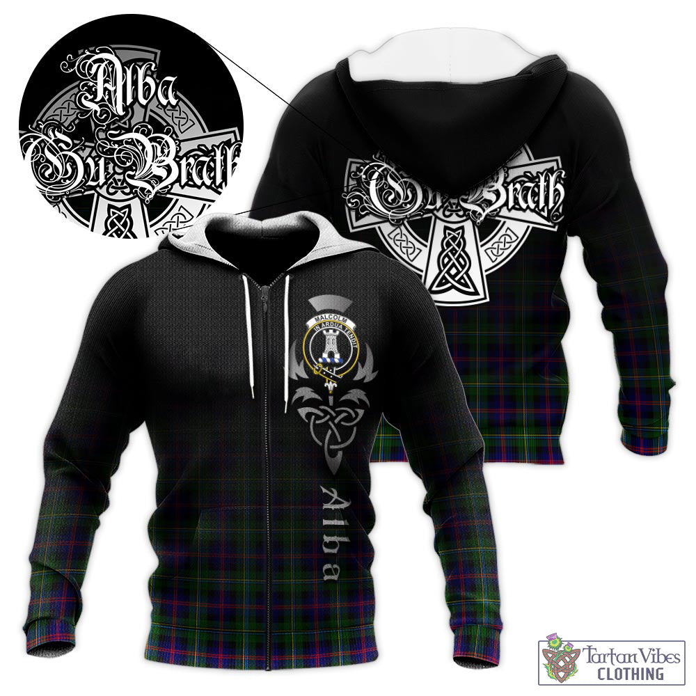 Tartan Vibes Clothing Malcolm Tartan Knitted Hoodie Featuring Alba Gu Brath Family Crest Celtic Inspired