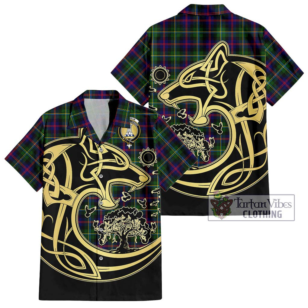 Malcolm Tartan Short Sleeve Button Shirt with Family Crest Celtic Wolf Style Kid - Tartan Vibes Clothing