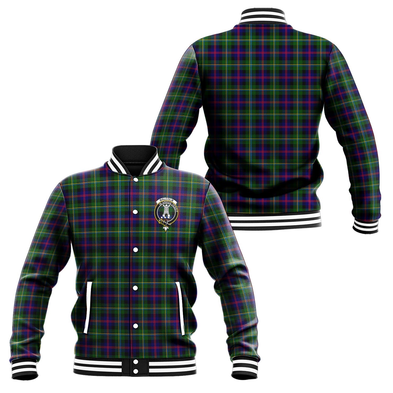 Malcolm Tartan Baseball Jacket with Family Crest Unisex - Tartan Vibes Clothing