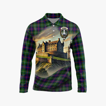 Malcolm Tartan Family Crest Long Sleeve Polo Shirt with Scottish Ancient Castle Style Unisex - Tartan Vibes Clothing