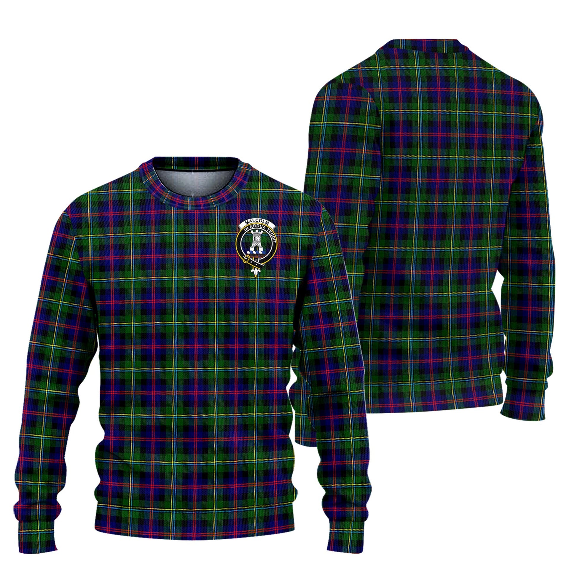 Malcolm Tartan Knitted Sweater with Family Crest Unisex - Tartanvibesclothing