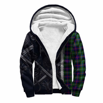 Malcolm Tartan Sherpa Hoodie with Family Crest Cross Sword Thistle Celtic Vibes