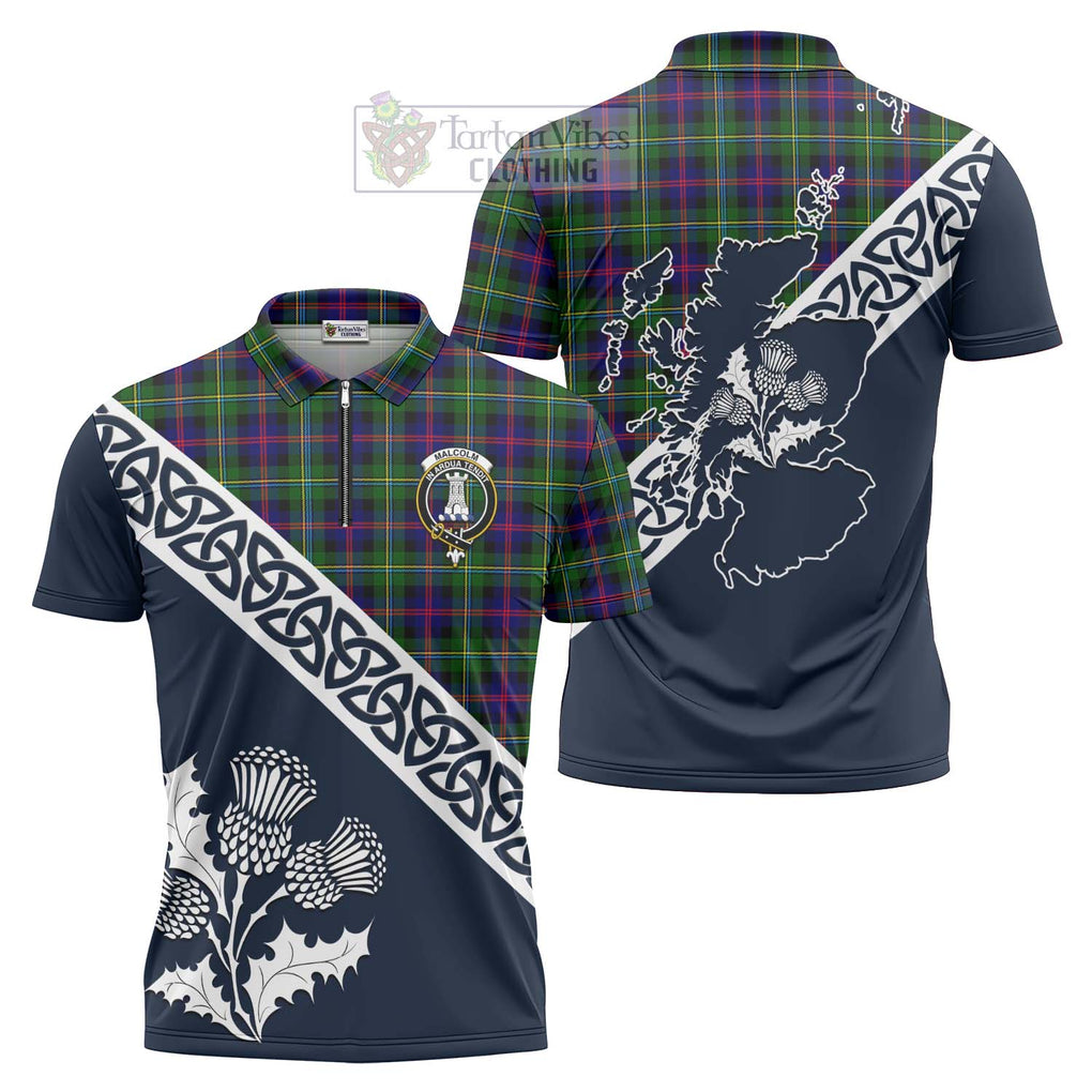 Tartan Vibes Clothing Malcolm Tartan Zipper Polo Shirt Featuring Thistle and Scotland Map