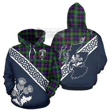 Malcolm Tartan Hoodie Featuring Thistle and Scotland Map