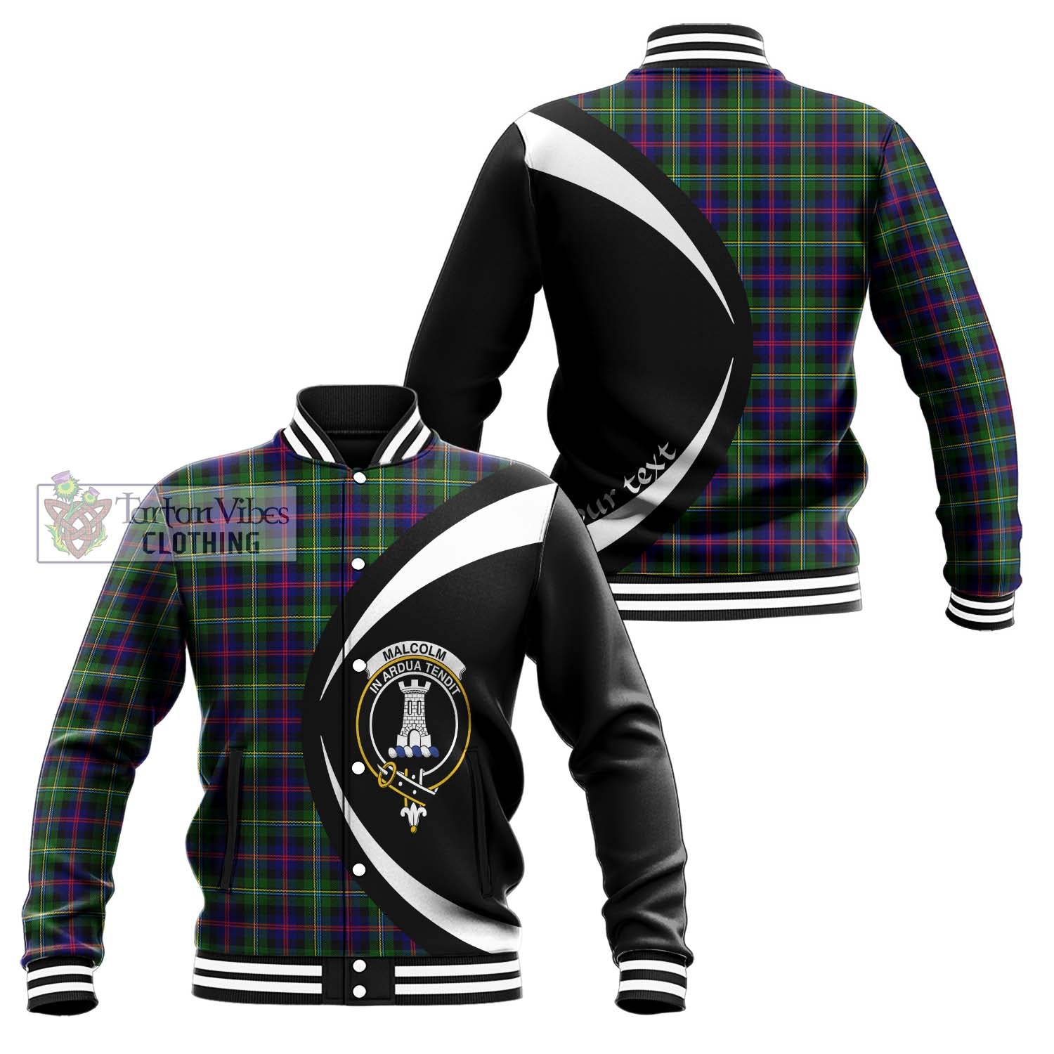 Tartan Vibes Clothing Malcolm Tartan Baseball Jacket with Family Crest Circle Style