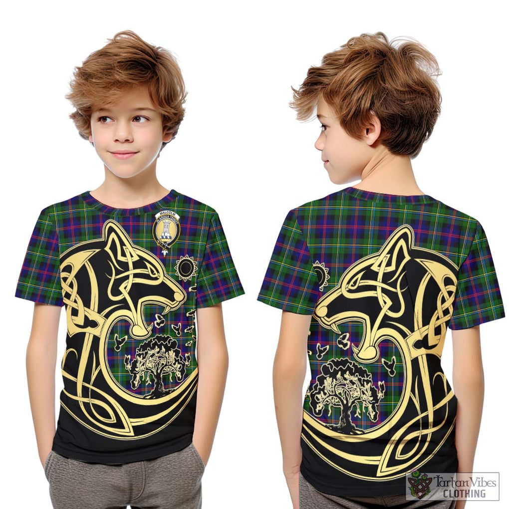 Malcolm Tartan Kid T-Shirt with Family Crest Celtic Wolf Style Youth XL Size14 - Tartan Vibes Clothing