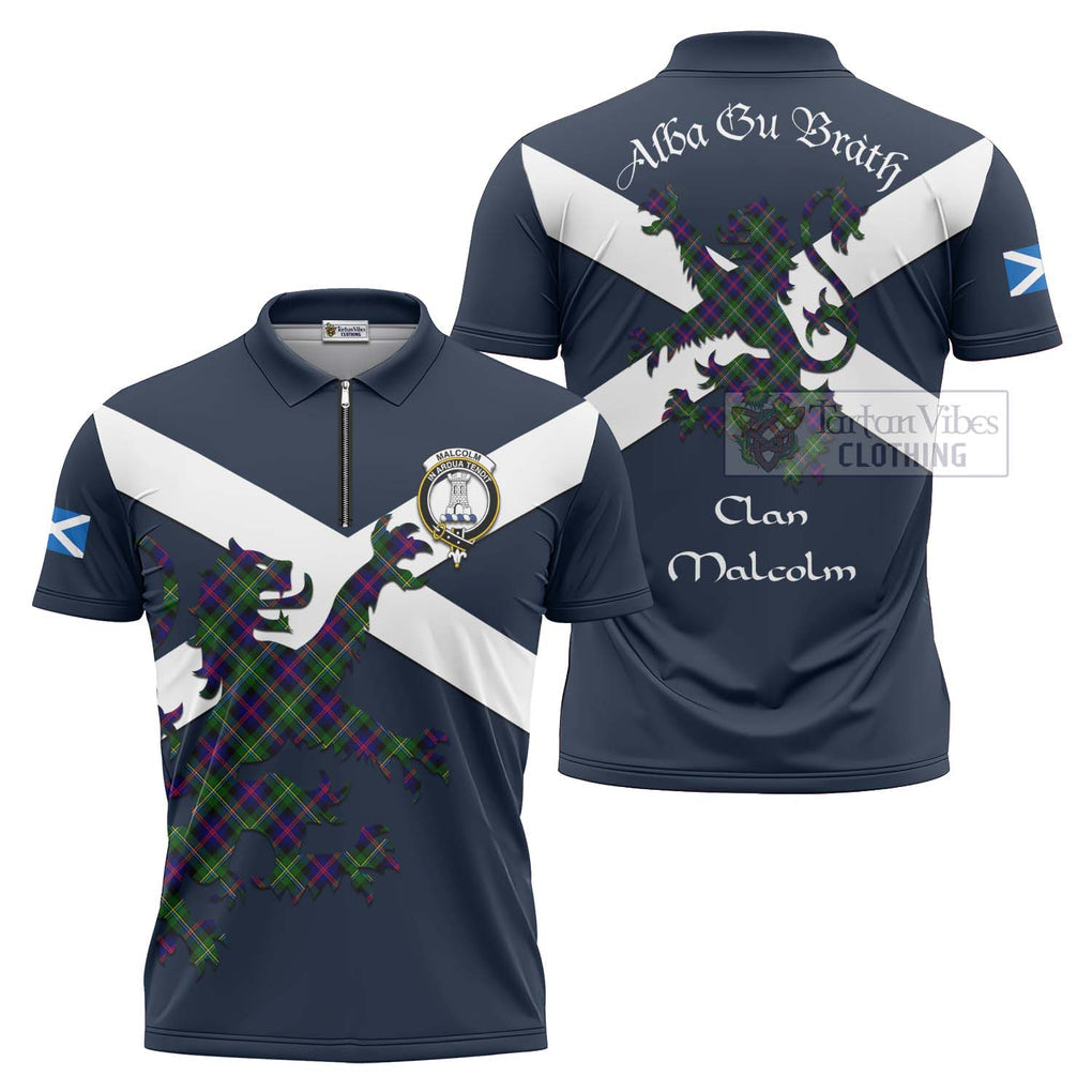 Tartan Vibes Clothing Malcolm Tartan Lion Rampant Zipper Polo Shirt – Proudly Display Your Heritage with Alba Gu Brath and Clan Name