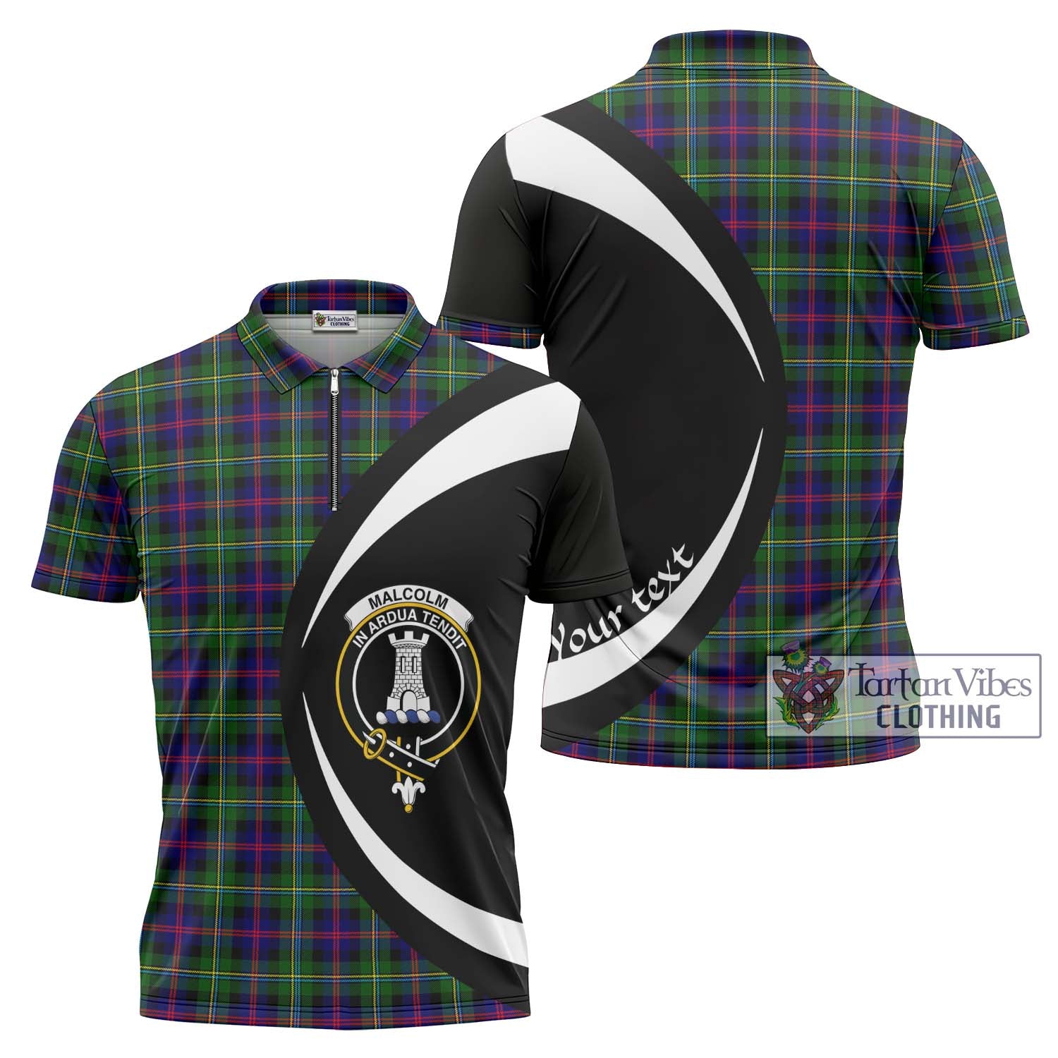 Tartan Vibes Clothing Malcolm Tartan Zipper Polo Shirt with Family Crest Circle Style