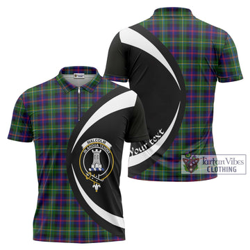 Malcolm Tartan Zipper Polo Shirt with Family Crest Circle Style