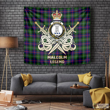 Malcolm Tartan Tapestry with Clan Crest and the Golden Sword of Courageous Legacy
