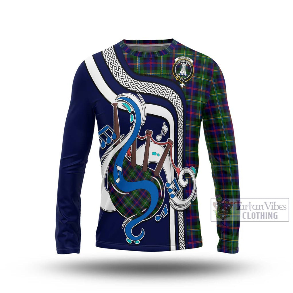 Tartan Vibes Clothing Malcolm Tartan Long Sleeve T-Shirt with Epic Bagpipe Style