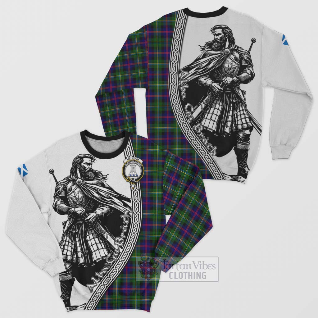 Tartan Vibes Clothing Malcolm Tartan Clan Crest Sweatshirt with Highlander Warrior Celtic Style