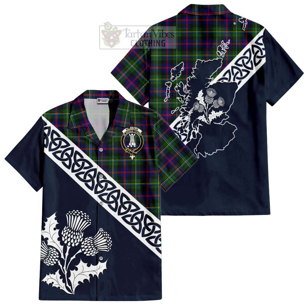 Tartan Vibes Clothing Malcolm Tartan Short Sleeve Button Shirt Featuring Thistle and Scotland Map