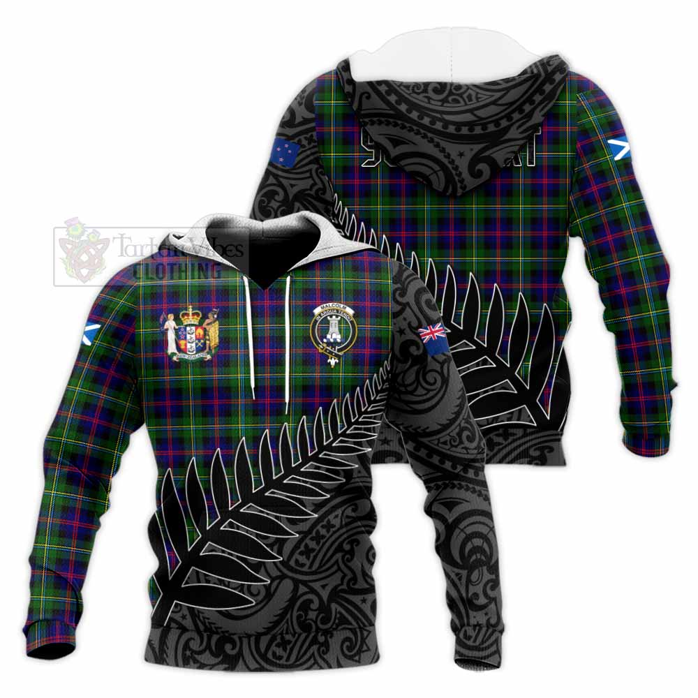 Tartan Vibes Clothing Malcolm Crest Tartan Knitted Hoodie with New Zealand Silver Fern Half Style