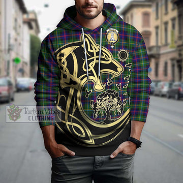 Malcolm Tartan Hoodie with Family Crest Celtic Wolf Style