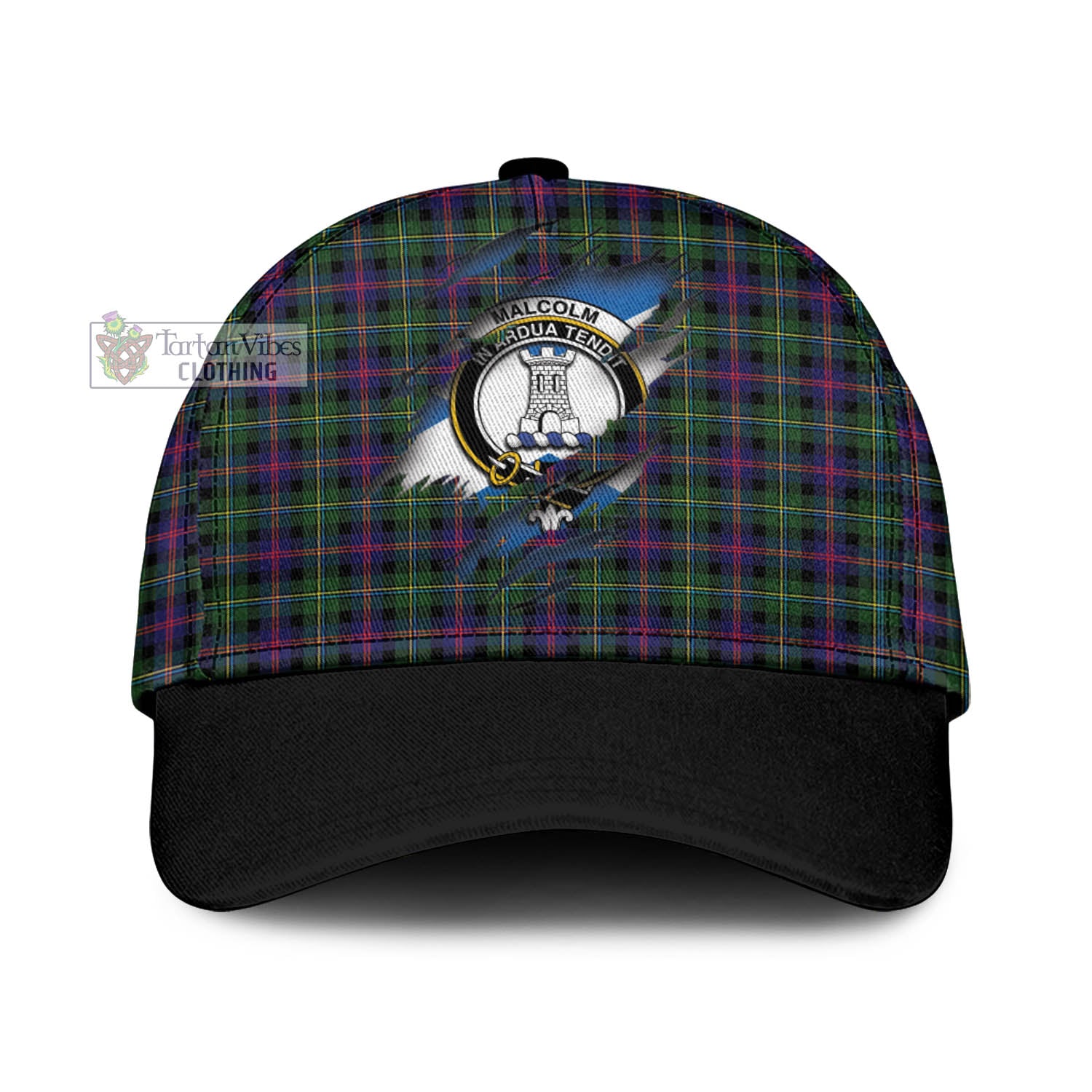 Tartan Vibes Clothing Malcolm Tartan Classic Cap with Family Crest In Me Style