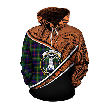 Malcolm Crest Tartan Cotton Hoodie with Polynesian Vibes Style - Orange Version