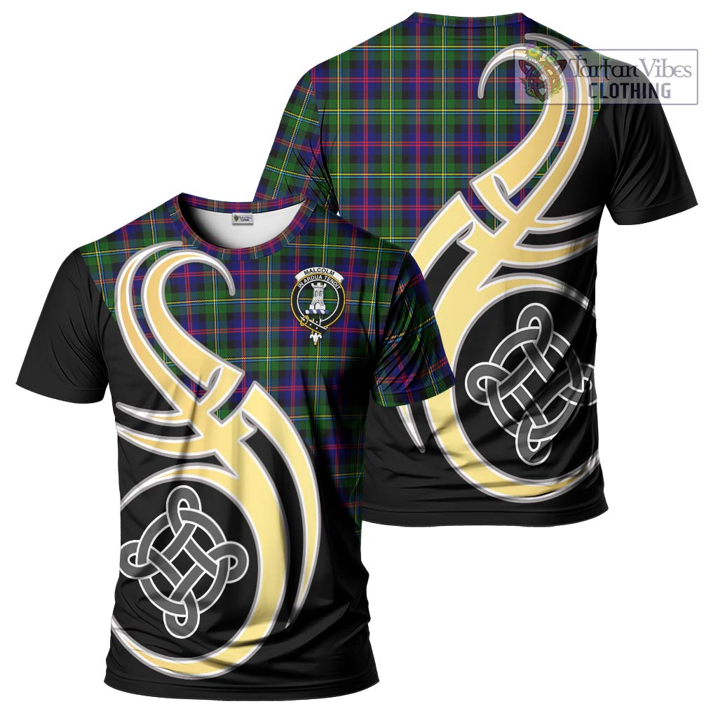 Tartan Vibes Clothing Malcolm Tartan T-Shirt with Family Crest and Celtic Symbol Style
