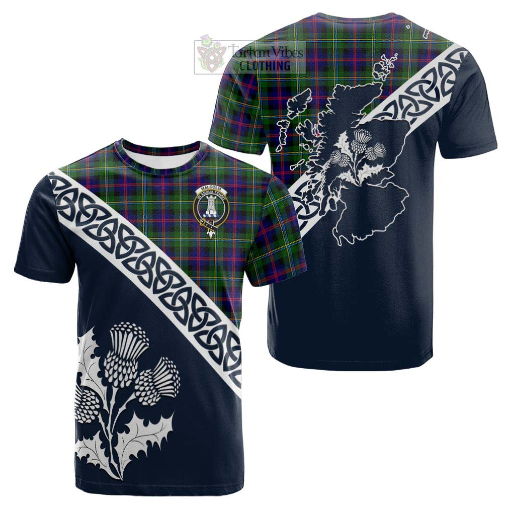 Tartan Vibes Clothing Malcolm Tartan Cotton T-shirt Featuring Thistle and Scotland Map